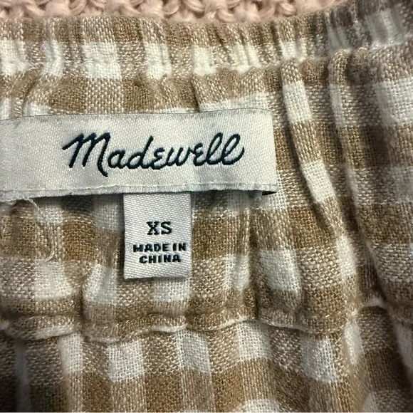Madewell Gingham Tiered Linen Blend Maxi Skirt Tan Cream XS - Picture 6 of 11